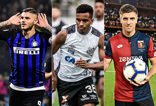 Montagem - Icardi (Internazionale), Rodrygo (Santos) e Piatek (Genoa)