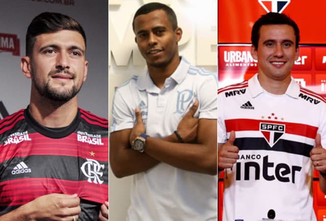 Montagem - Arrascaeta (Flamengo), Carlos Eduardo (Palmeiras) e Pablo (São Paulo)