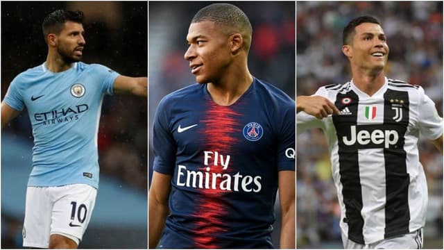 Montagem - Aguero, Mbappé e Cristiano Ronaldo