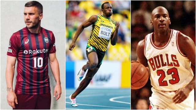 Montagem - Podolski, Bolt e Michael Jordan