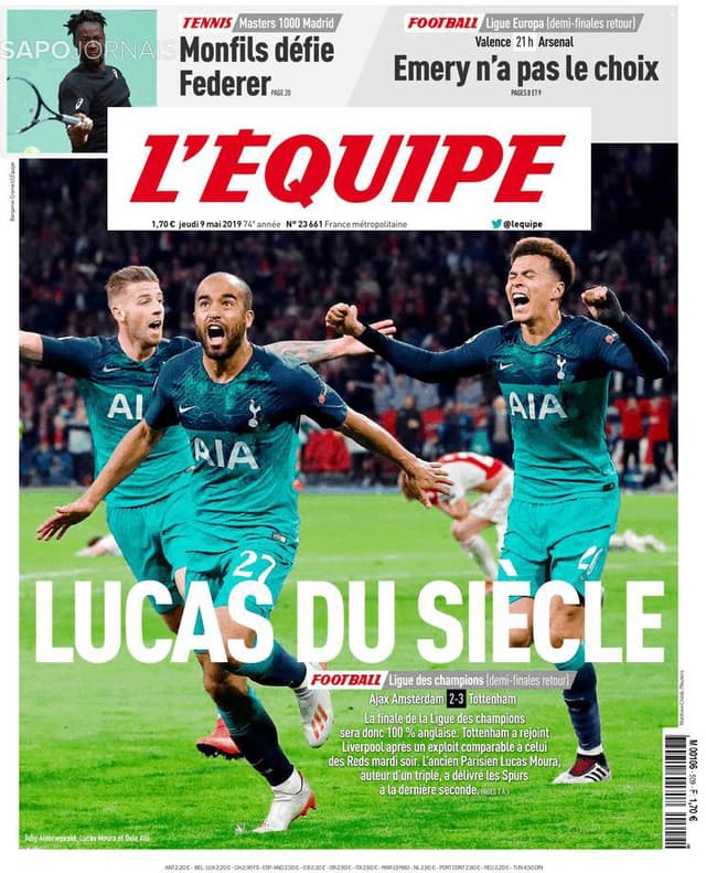 Capa do L'Equipe (França) - 'Lucas do século'