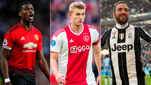 Montagem - Pogba (Manchester United), De Ligt (Ajax) e Higuaín (Juventus)