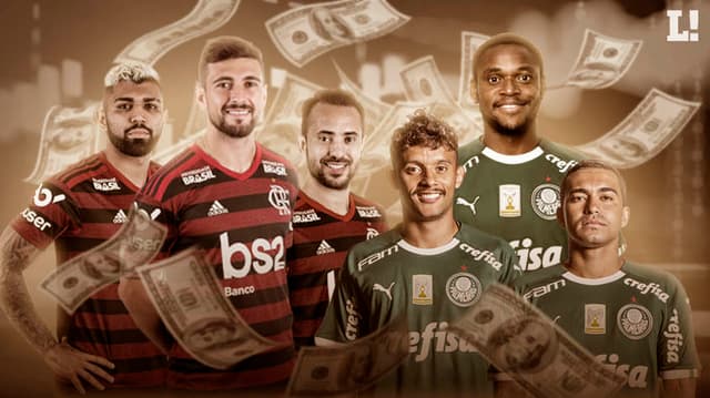 Os números do site Transfermarkt apontam que o Flamengo, em um hipotético time ideal, na comparação, tem um 11 mais valioso para o mercado: 80,3 milhões de euros contra 52,5 milhões de euros do Palmeiras. Já em relação a elenco, o do Verdão é ligeiramente mais caro: 118,4 milhões a  118,1 milhões do Rubro-Negro. Confira os valores dos titulares de cada equipe.