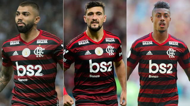 Montagem - Gabigol, Arrascaeta e Bruno Henrique