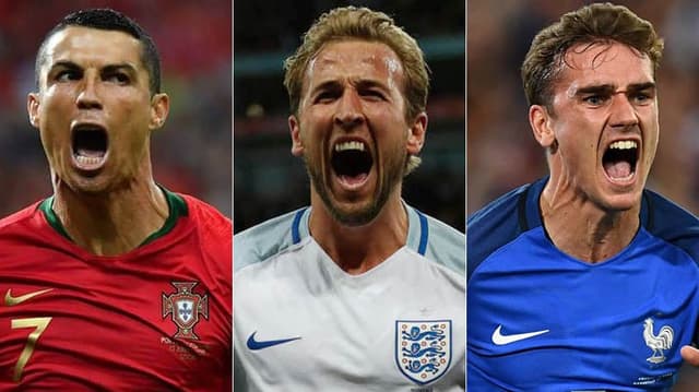 Montagem - Cristiano Ronaldo, Harry Kane e Antoine Griezmann