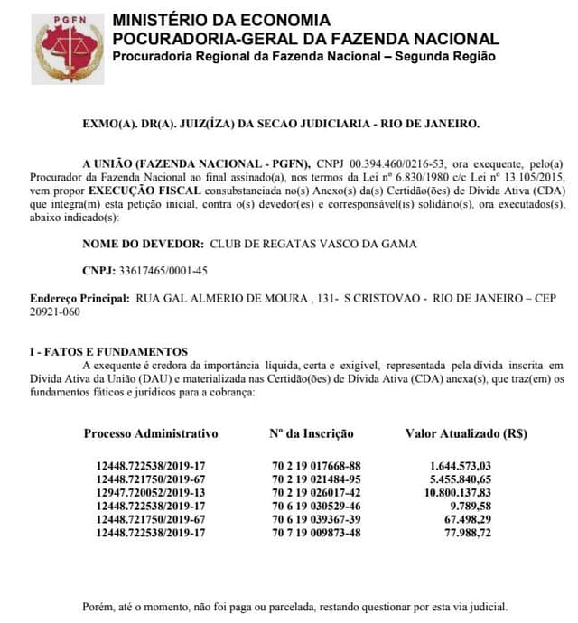 Documento - União contra o Vasco