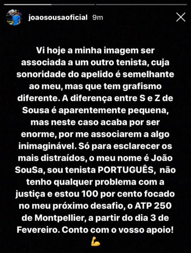 Mensagem foi compartilhada em português e inglês no perfil do atleta no Instagra,