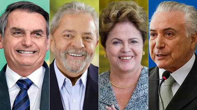 Montagem - Bolsonaro, Lula, Dilma e Temer