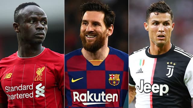 Montagem - Mané, Messi e Cristiano Ronaldo.