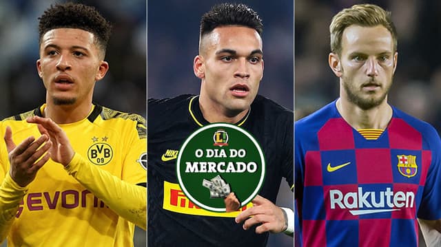 Montagem - Jadon Sancho (Borussia Dortmund) Lautaro Martínez (Inter de Milão) e Rakitic