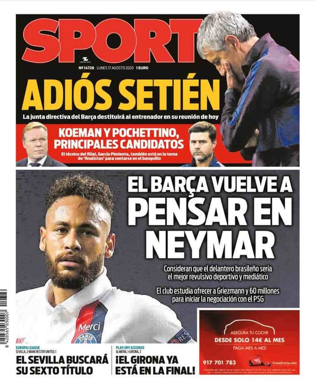 Capa jornal Sport - 17/08/2020