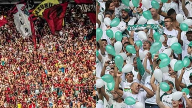 Montagem torcidas Flamengo e Palmeiras