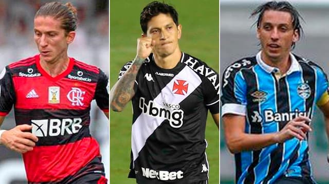 Montagem - Filipe Luís (Flamengo), Cano (Vasco) e Geromel (Grêmio)