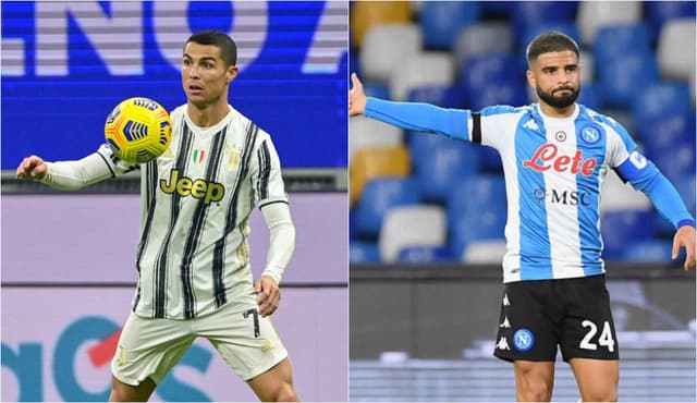 Montagem - Cristiano Ronaldo (Juventus) e Lorenzo Insigne (Napoli)