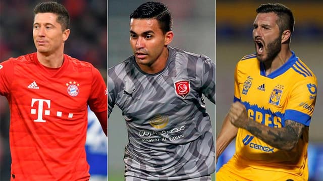 Montagem - Lewandowski (Bayern), Dudu (Al Duhail) e Gignac (Tigres)