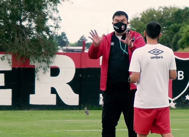 Germán Burgos em seu primeiro treino no Newell's Old Boys