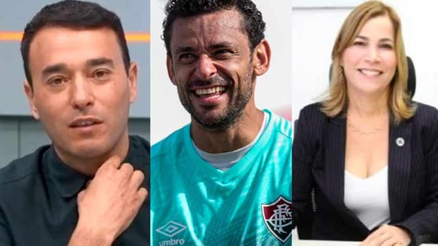 jornalista André Rizek, o jogador do Fluminense Fred e a secretária do Ministério da Saúde Mayra Pinheiro