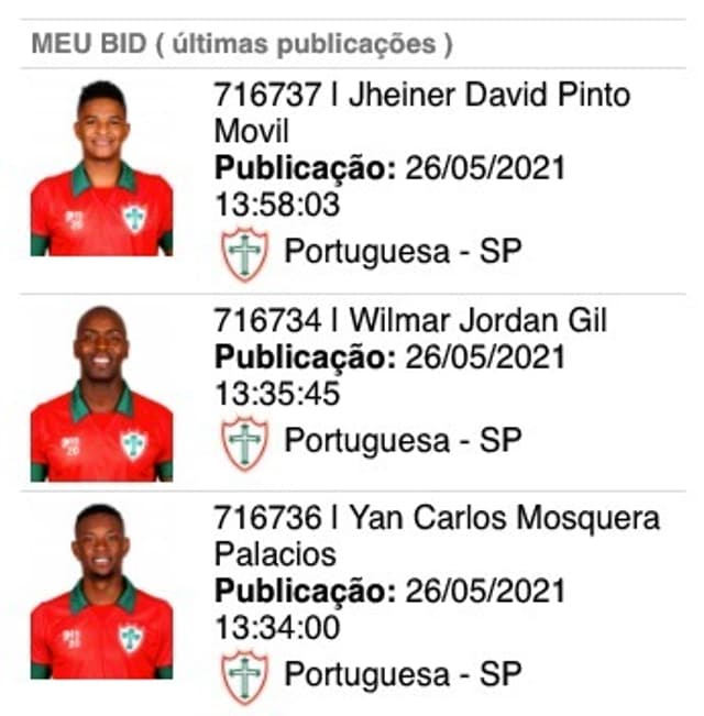 Jheiner, Wilmar e Mosquera no BID pela Portuguesa