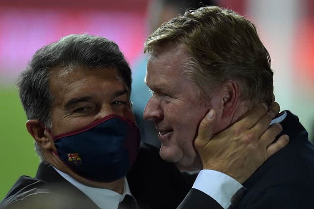 Joan Laporta, presidente do Barcelona, e Ronald Koeman