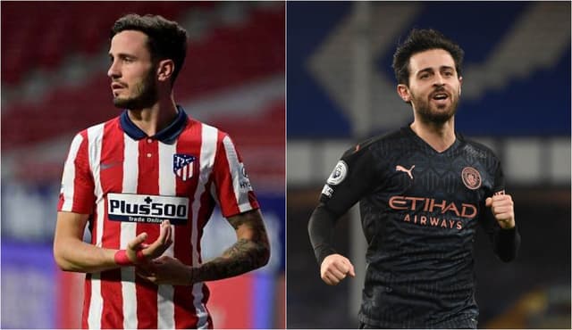 Montagem - Saúl Ñíguez (Atlético de Madrid) e Bernardo Silva (Manchester City)