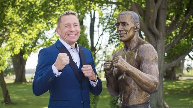 George St-Pierre e sua estátua; fãs brincaram com semelhança a Barack Obama