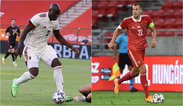 Montagem: Lukaku (Bélgica) e Dzyuba (Rússia)