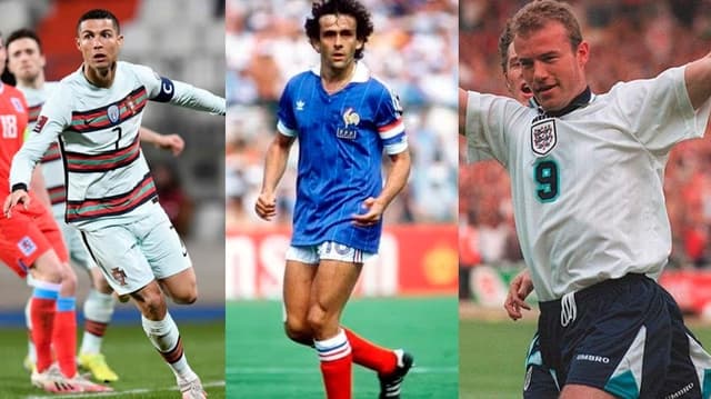 Cristiano Ronaldo (Portugal), Michel Platini (França) e Alan Shearer (Inglaterra)