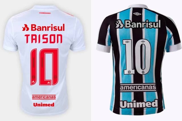 Grupo Americanas nas camisas de Internacional e Grêmio