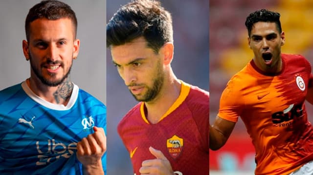 Benedetto, do Olympique de Marselha, Javier Pastore, da Roma, e Falcao Garcia, do Galatasaray