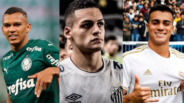 Gabriel Veron, do Palmeiras, Kaiky, do Santos, e Reinier, do Real Madrid