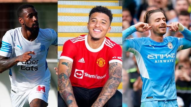 Gerson no Olympique de Marseille, Jadon Sancho no Manchester United e Grealish no Manchester City.