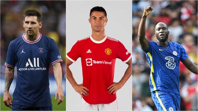 Montagem - Lionel Messi (PSG), Cristiano Ronaldo (Manchester United) e Romelu Lukaku (Chelsea)