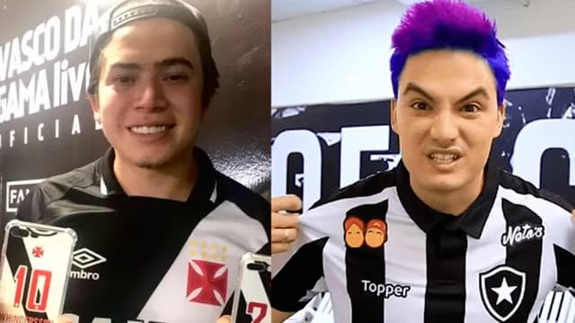 Whindersson Nunes (com camisa do Vasco) e Felipe Neto (com camisa do Botafogo).