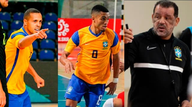 Ferrão, do Leozinho e uma do técnico Marquinhos Xavier, da Seleção Brasileira de futsal