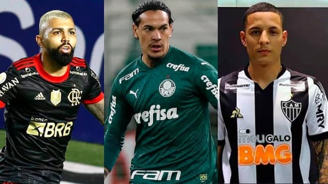 Gabigol no Flamengo, Gustavo Gómez no Palmeiras e Guilherme Arana no Atlético-MG.