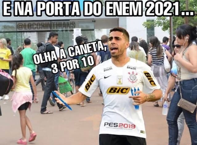 Meme: Gabriel (Corinthians) após caneta de Rodinei