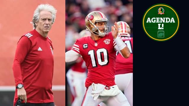 técnico Jorge Jesus, do Benfica, e Jimmy Garoppolo, jogador de futebol americano do San Francisco 49ers.