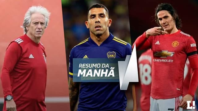 Técnico Jorge Jesus, do Benfica, o atacante Tevez, do Boca Juniors, e o atacante Cavani, do Manchester United.