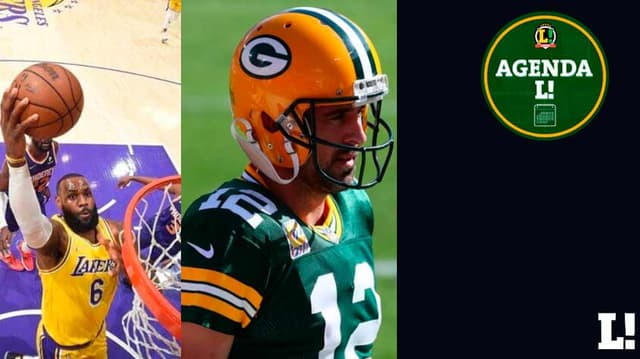 Lebron James, jogador de basquete do Los Angeles Lakers, e Aaron Rodgers, jogador de futebol americano do Green Bay Packers.