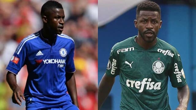 Ramires com as camisas do Chelsea e do Palmeiras