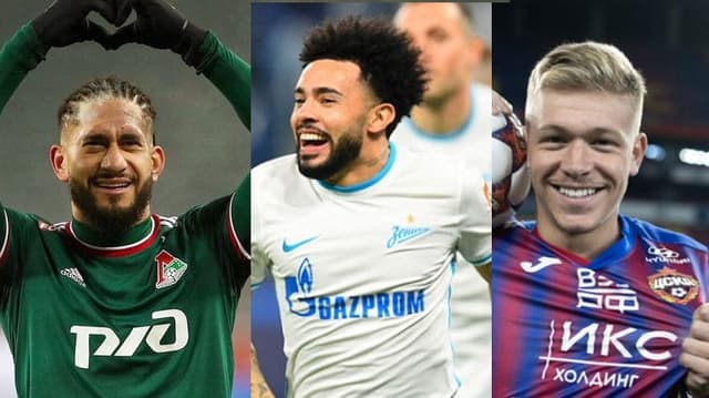 Pablo (zagueiro do Lokomotiv), Claudinho (Zenit) e Bruno Fuchs (CSKA)