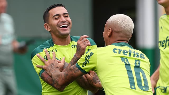 Dudu e Deyverson - treino Palmeiras