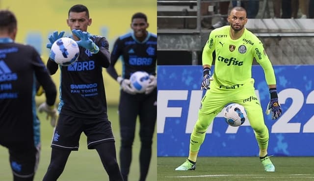 Montagem - Santos (Flamengo) e Weverton (Palmeiras)