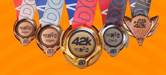 As medalhas da Maratona do Rio 2022. Inscrições terminam hoje (18). (Divulgação)