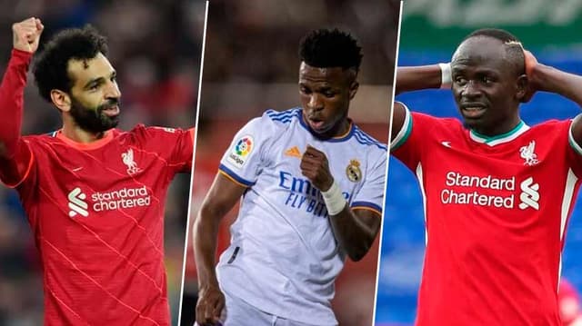 Mohamed Salah (Liverpool), Vinícius Jr (Real Madrid) e Sadio Mané (Liverpool)