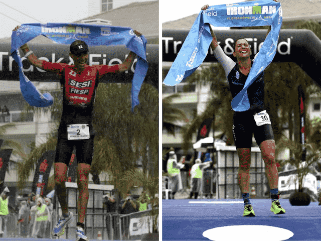 Reinaldo Colucci e Pâmela Oliveira são os campeões do Ironman Brasil 2022. (Fotos de Fábio Falconi/Unlimited Sports/Divulgação)