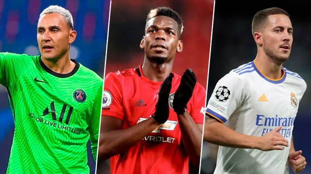 Keylor Navas (PSG), Paul Pogba (United) e Éden Hazard (Real Madrid)