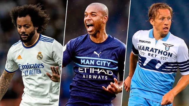 Marcelo (Real Madrid), Fernandinho (City) e Lucas Leiva (Lazio)