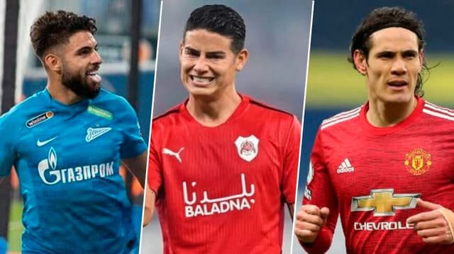 Yuri Alberto (Zenit), James Rodriguez (Al-Rayyan) e Cavani (Manchester United)