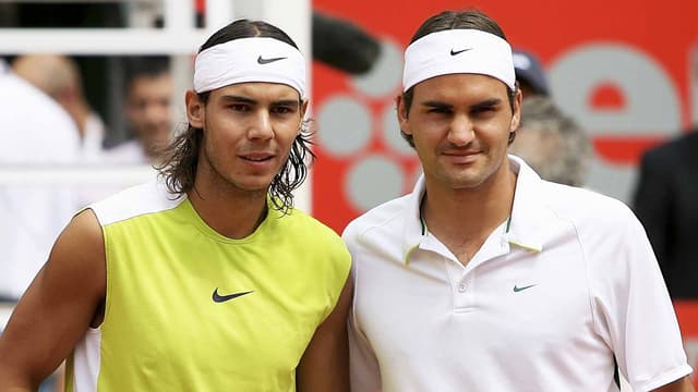 Rafael Nadal e Roger Federer na prévia de histórica final em Roma 2006